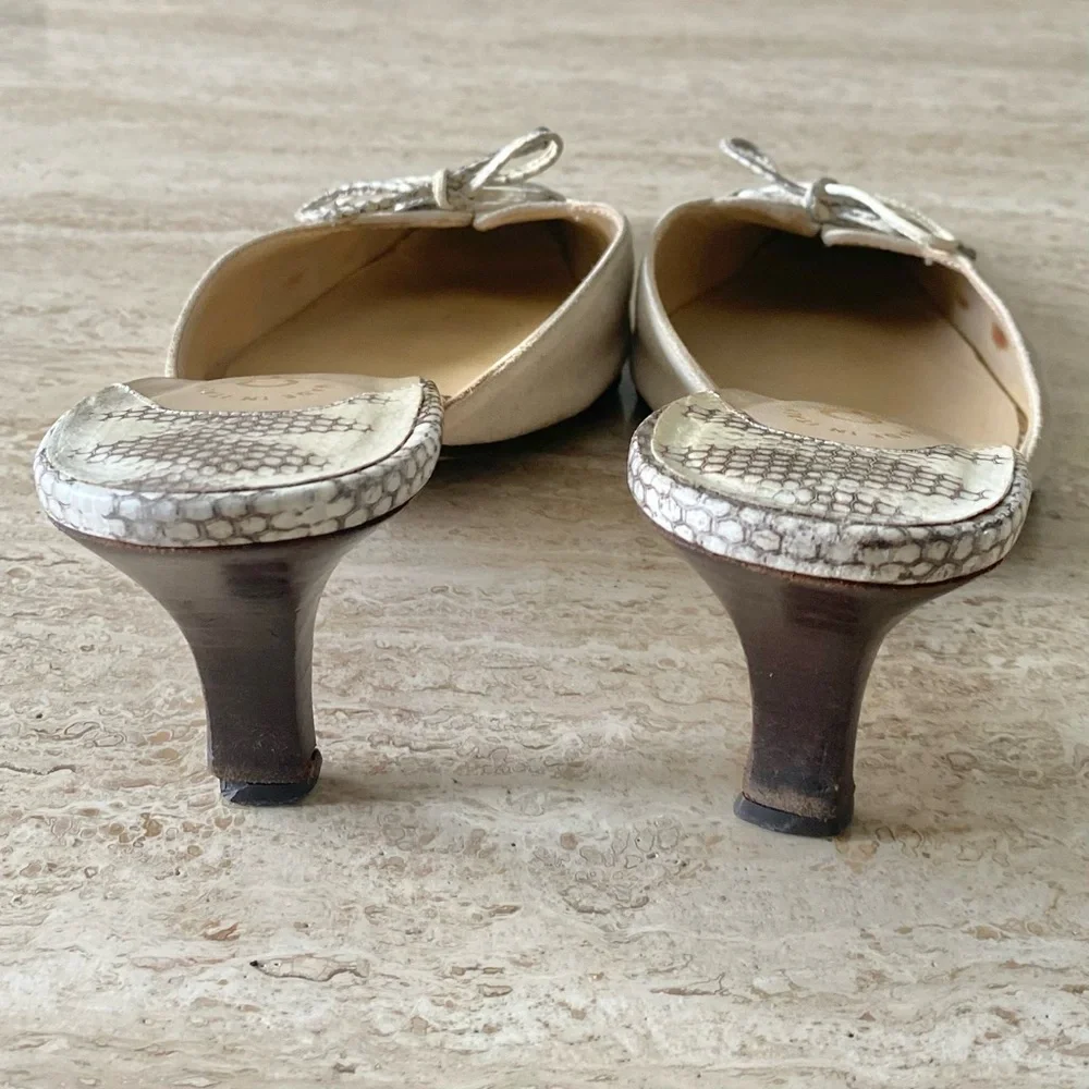CHANEL Beige and White Mules with Bow Detail
